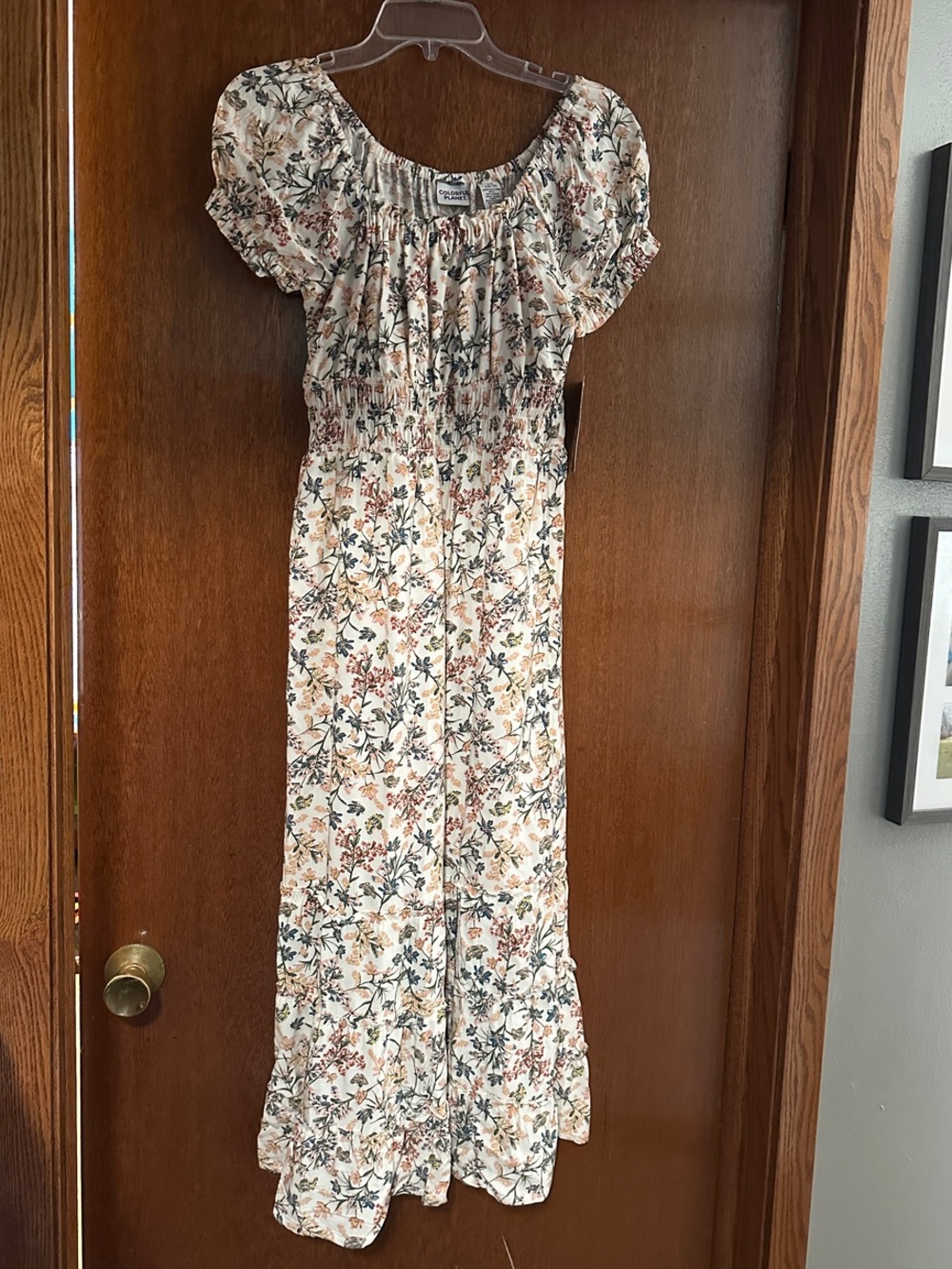 Colorful Planet Smocked Girls Dress Floral Maxi Long Cream XXL